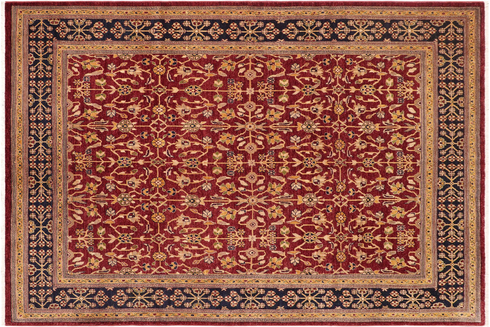 handmade Transitional Kafkaz Red Blue Hand Knotted RECTANGLE 100% WOOL area rug 8' x 10'
