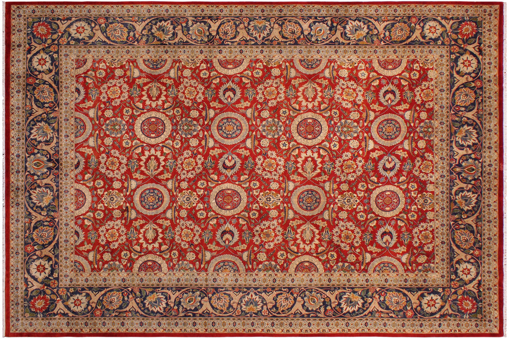 handmade Transitional Agra Tabriz Red Blue  RECTANGLE 100% WOOL area rug 9x12