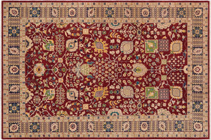 9x12 hand knotted Ziegler wool rug in red and blue - Bohemian Ziegler Adela