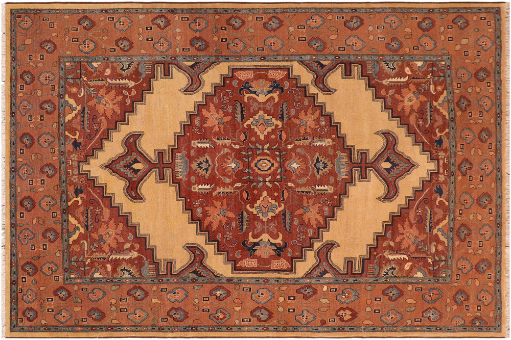 handmade Traditional Antique Beige Brown Hand Knotted RECTANGLE 100% WOOL area rug 8' x 10'