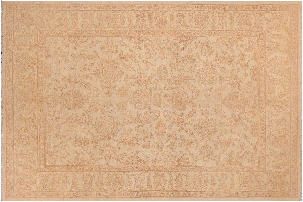 8x11 hand knotted Ziegler wool rug in beige and rust - Bohemian Ziegler Letha