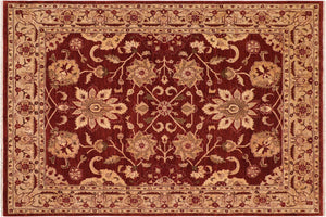 8x10 hand knotted Ziegler wool rug in red and tan - Chic Ziegler Mia