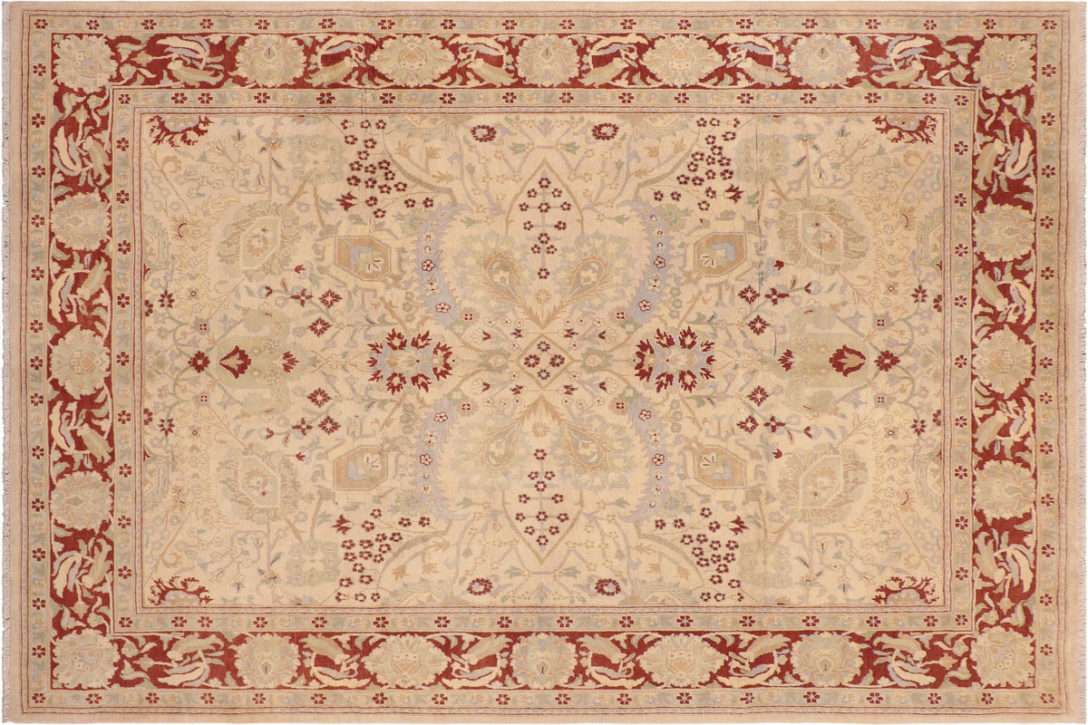8x10 hand knotted Ziegler wool rug in beige and brown - Classic Ziegler Rae