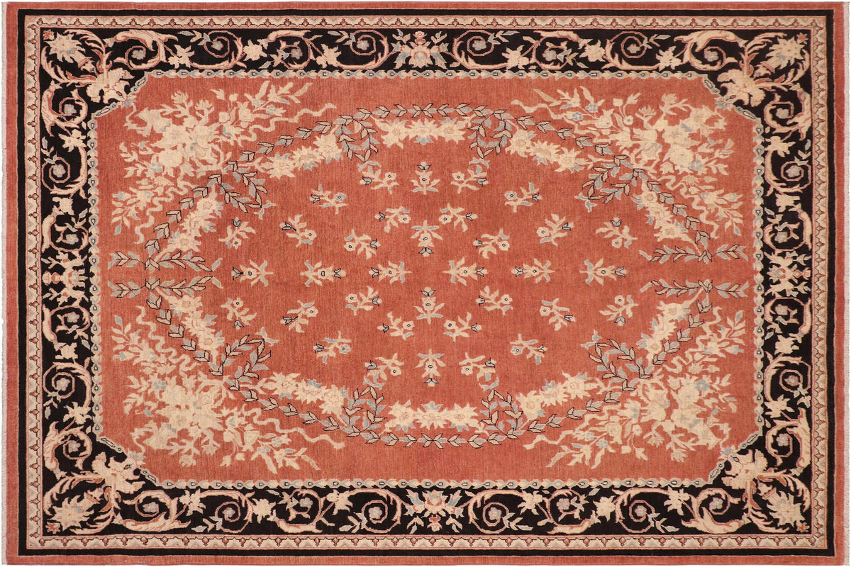 10x13 hand knotted Ziegler wool rug in rust and black - Bohemian Ziegler Elnora
