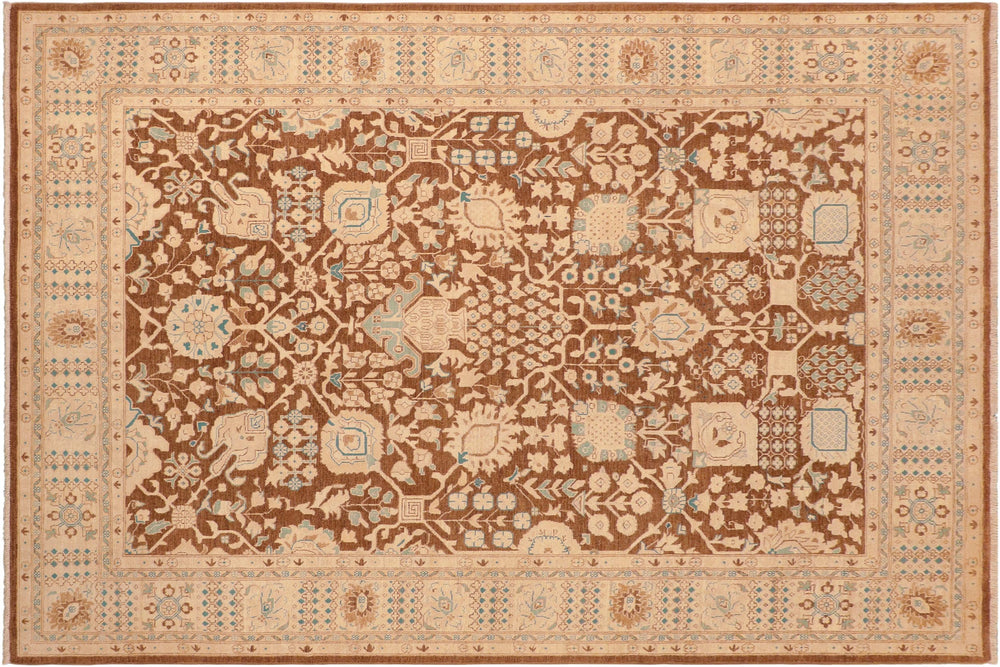 handmade Transitional Kafkaz Brown Beige Hand Knotted RECTANGLE 100% WOOL area rug 8' x 10'