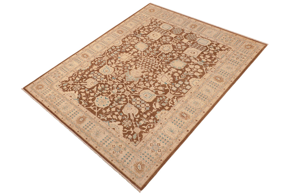 handmade Transitional Kafkaz Brown Beige Hand Knotted RECTANGLE 100% WOOL area rug 8' x 10'
