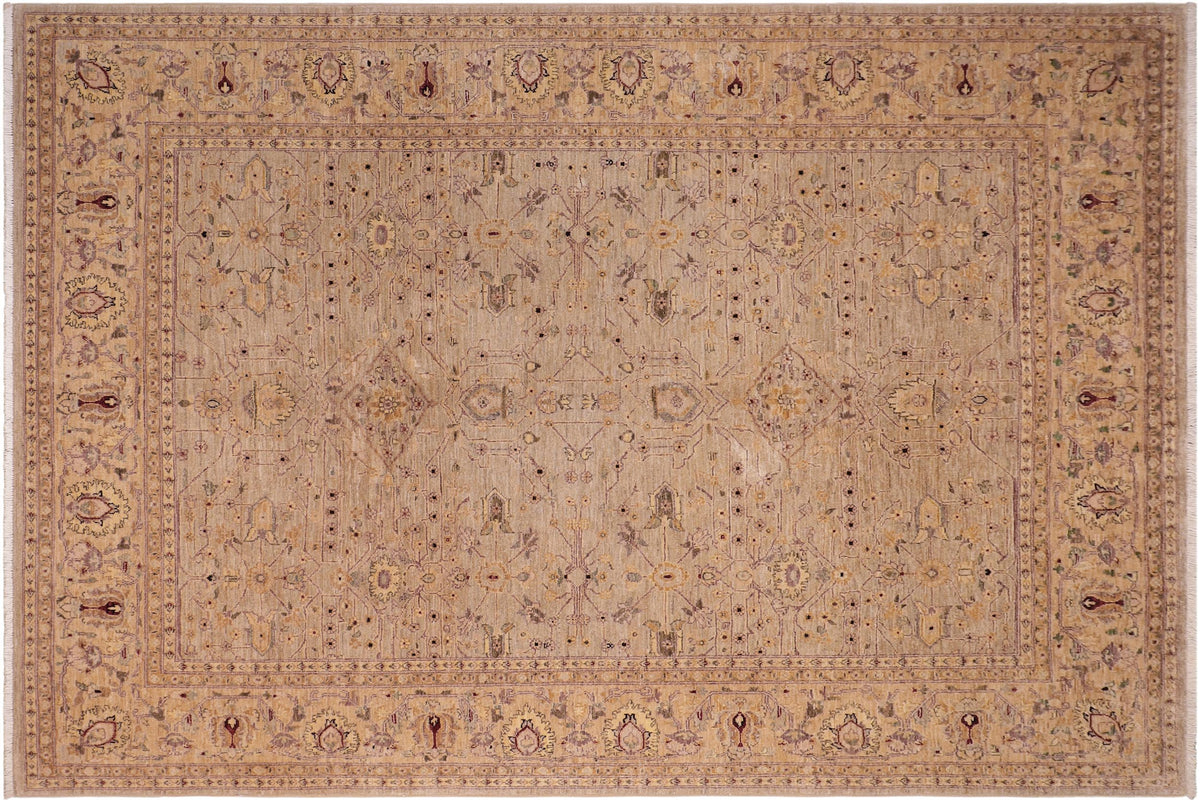 8x10 hand knotted Ziegler wool rug in gray and gold - Bohemian Ziegler Colene