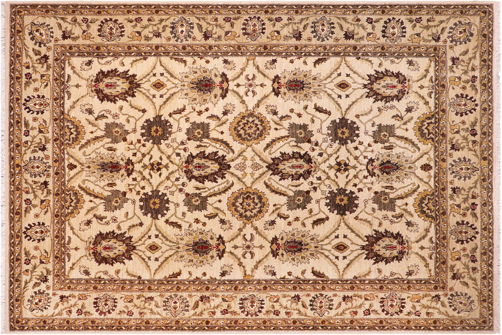 handmade Transitional Kafkaz Ivory Lt. Green Hand Knotted RECTANGLE 100% WOOL area rug 8' x 10'