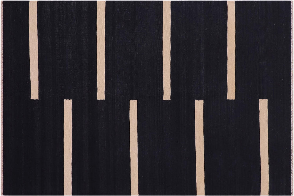 handmade Modern Kilim Black Beige Hand-Woven RECTANGLE 100% WOOL area rug 4x6
