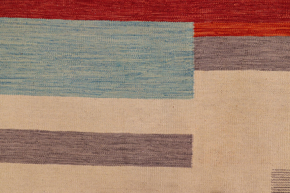 handmade Modern Kilim Blue Gray Hand-Woven RECTANGLE 100% WOOL area rug 8 x 11