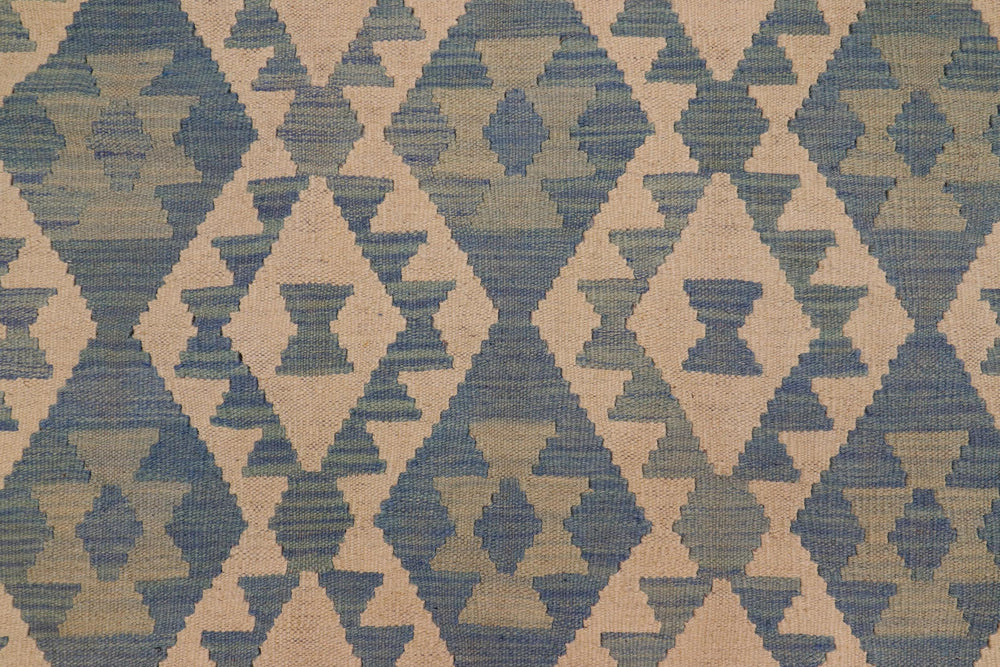 handmade Geometric Kilim Blue Beige Hand-Woven RECTANGLE 100% WOOL area rug 8x10