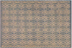handmade Geometric Kilim Blue Beige Hand-Woven RECTANGLE 100% WOOL area rug 8x10