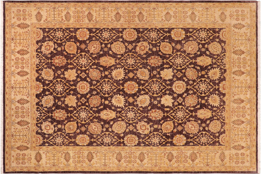 handmade Transitional Kafkaz Aubergine Beige Hand Knotted RECTANGLE 100% WOOL area rug 8' x 9'