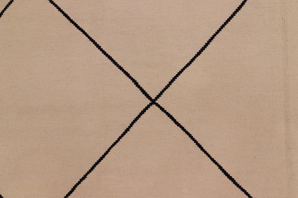 handmade Modern Kilim Beige Black Hand-Woven RECTANGLE 100% WOOL area rug 8x11