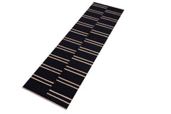 handmade Modern Kilim Black Beige Hand-Woven RUNNER 100% WOOL area rug 3 x 10