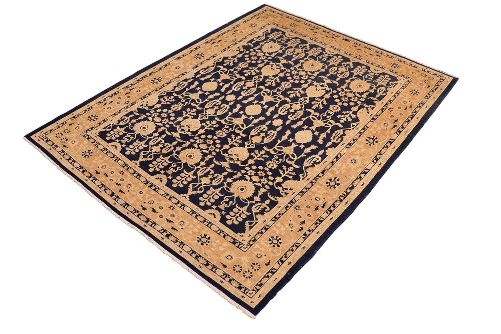 handmade Transitional Kafkaz Blue Dark Tan Hand Knotted RECTANGLE 100% WOOL area rug 8' x 10'