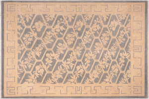 8x10 hand knotted transitional wool rug in blue and beige - Chic Whitley