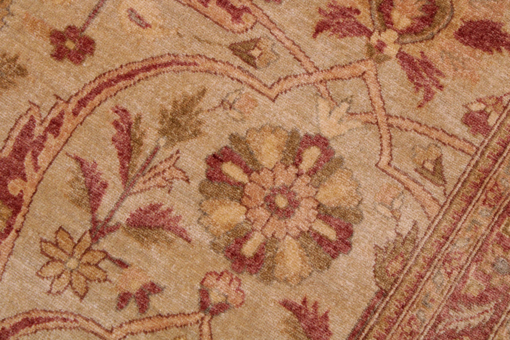 handmade Traditional Lahore Tan Gold Hand Knotted RECTANGLE 100% WOOL area rug 9' x 12'