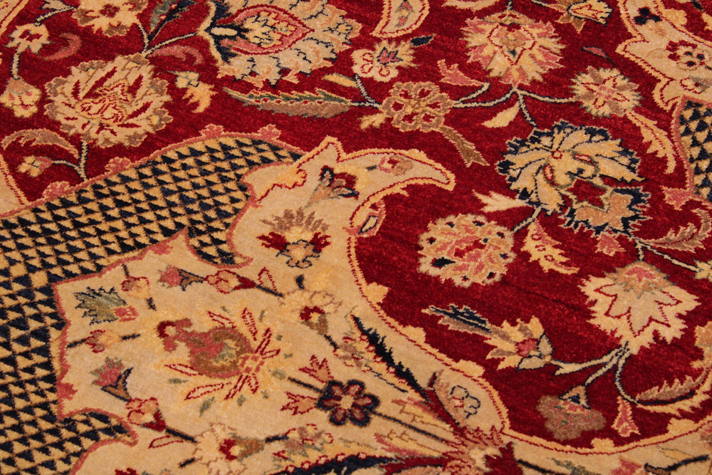 handmade Traditional Agra Red Blue Hand Knotted RECTANGLE 100% WOOL area rug 9' x 12'