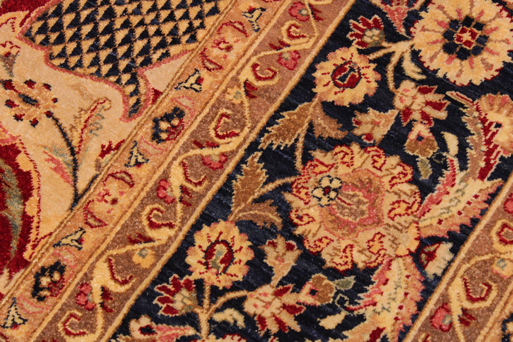 handmade Traditional Agra Red Blue Hand Knotted RECTANGLE 100% WOOL area rug 9' x 12'
