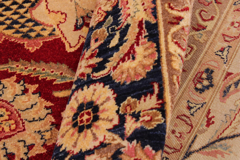 handmade Traditional Agra Red Blue Hand Knotted RECTANGLE 100% WOOL area rug 9' x 12'