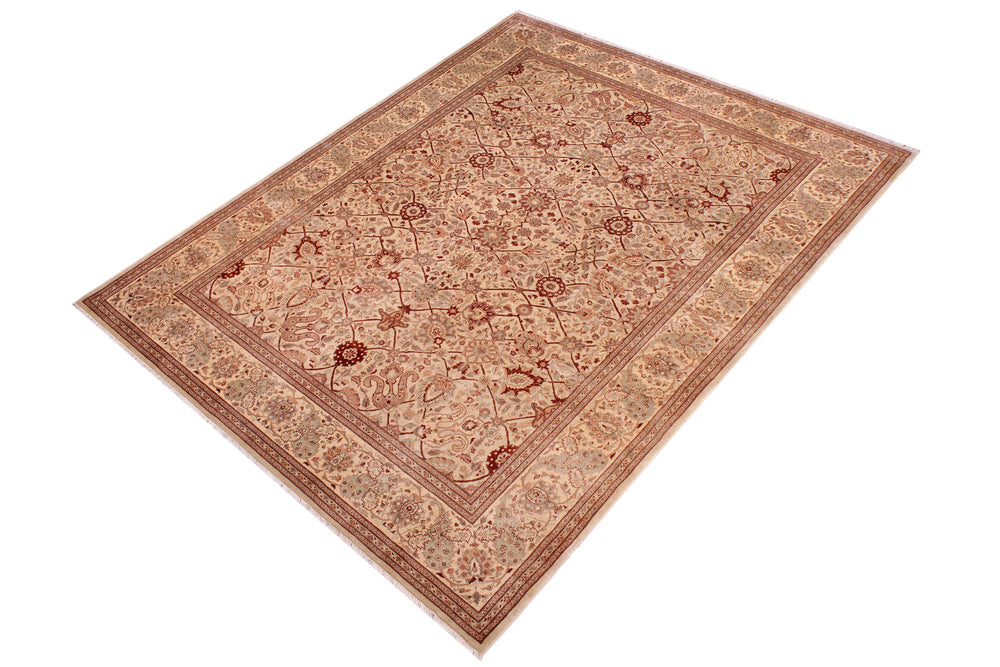 handmade Traditional  Ivory Copper Hand Knotted RECTANGLE 100% WOOL area rug 9' x 12'