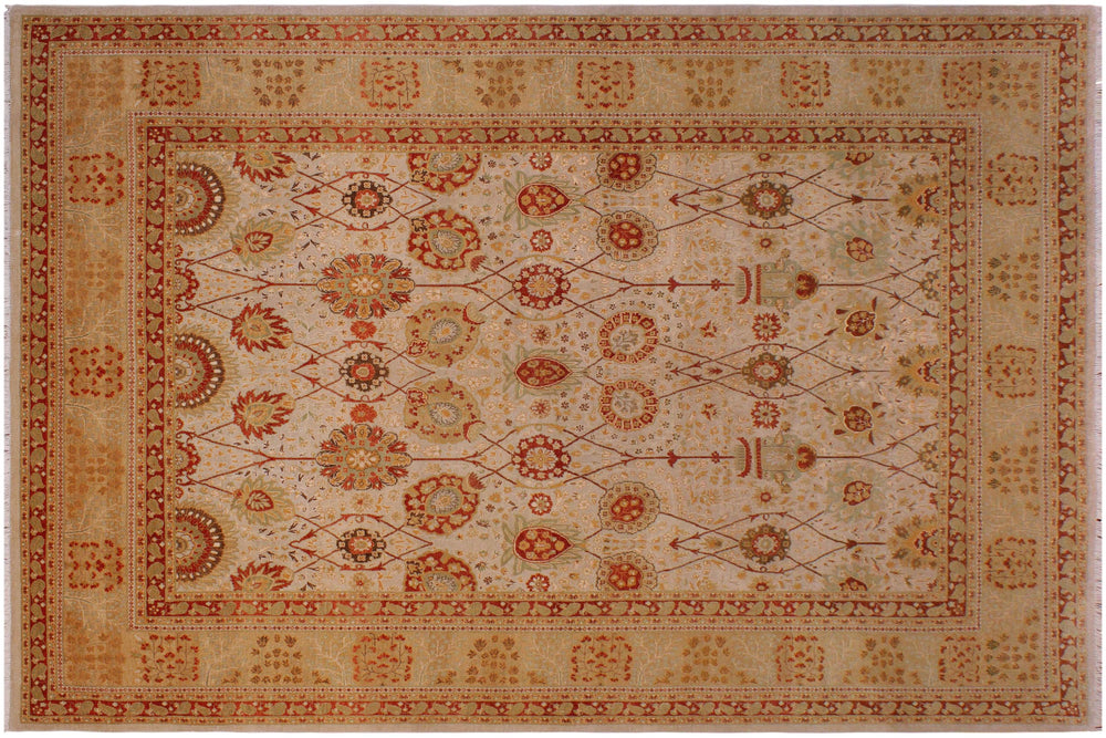 handmade Traditional Kafkaz Tan Lt. Gold Hand Knotted RECTANGLE 100% WOOL area rug 9' x 12'