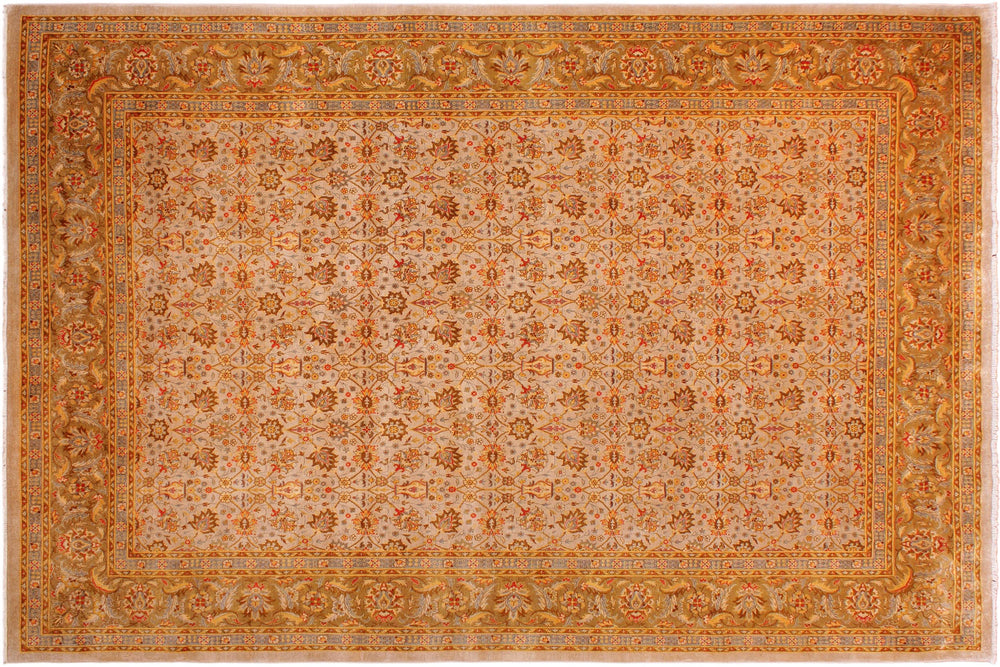 handmade Transitional Veg Dye Tan Gold Hand Knotted RECTANGLE 100% WOOL area rug 9' x 12'
