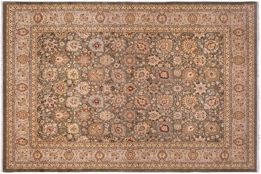 handmade Transitional Design Green Lt. Gray Hand Knotted RECTANGLE 100% WOOL area rug 9' x 12'