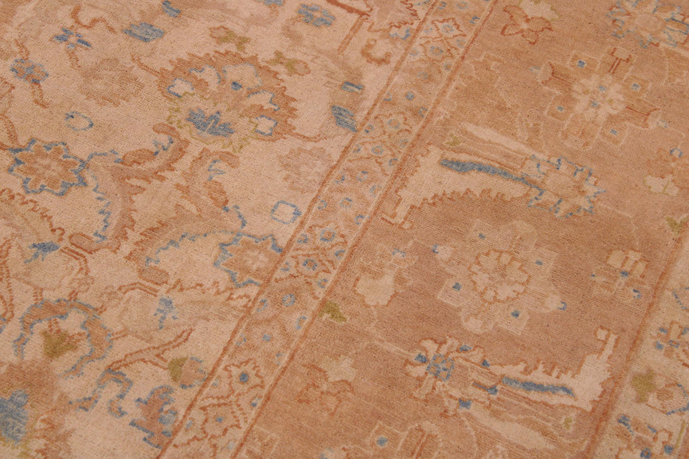 handmade Traditional Lahore Tan Rose Hand Knotted RECTANGLE 100% WOOL area rug 9' x 12'