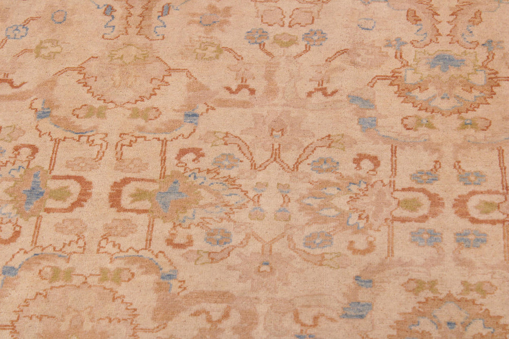 handmade Traditional Lahore Tan Rose Hand Knotted RECTANGLE 100% WOOL area rug 9' x 12'