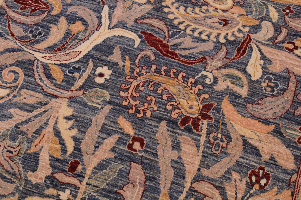 handmade Transitional Lahore Blue Aubergine Hand Knotted RECTANGLE 100% WOOL area rug 9' x 12'