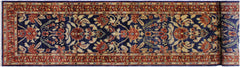 handmade Transitional Kafkaz Blue Rust Hand Knotted RUNNER 100% WOOL area rug 3' x 13'