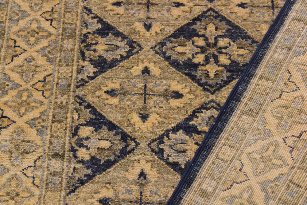 handmade Geometric Kafkaz Blue Beige Hand Knotted RUNNER 100% WOOL area rug 3' x 8'