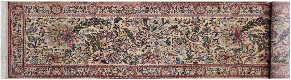 handmade Traditional Kashan Beige Pink Hand Knotted RUNNER 100% WOOL area rug 3' x 11'