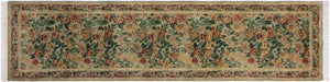 handmade Traditional Gohar Green Red Hand Knotted RUNNER 100% WOOL area rug 3' x 10'