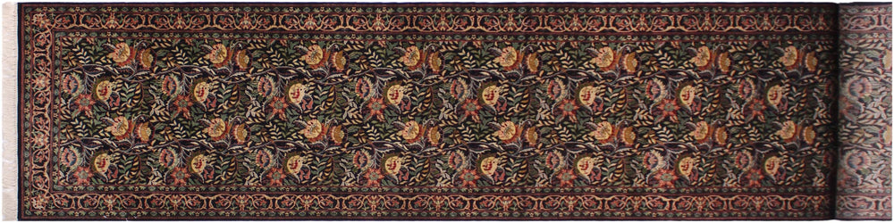 handmade Traditional Morris Black Red Hand Knotted RUNNER 100% WOOL area rug 3' x 14'