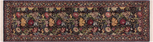 handmade Traditional Morris Black Red Hand Knotted RUNNER 100% WOOL area rug 3' x 8'