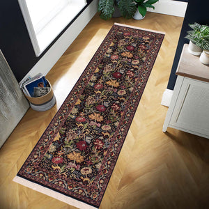 handmade Traditional Morris Black Red Hand Knotted RUNNER 100% WOOL area rug 3' x 8'