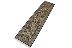 handmade Traditional Kashan Black Gray Hand Knotted RUNNER 100% WOOL area rug 3' x 10'