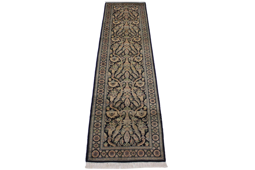 handmade Traditional Kashan Black Gray Hand Knotted RUNNER 100% WOOL area rug 3' x 10'