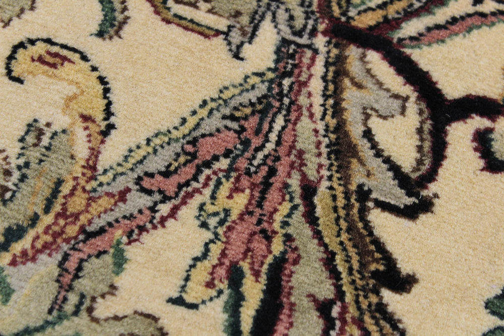 handmade Traditional Bhati Ivory Green Hand Knotted RUNNER 100% WOOL area rug 3' x 10'