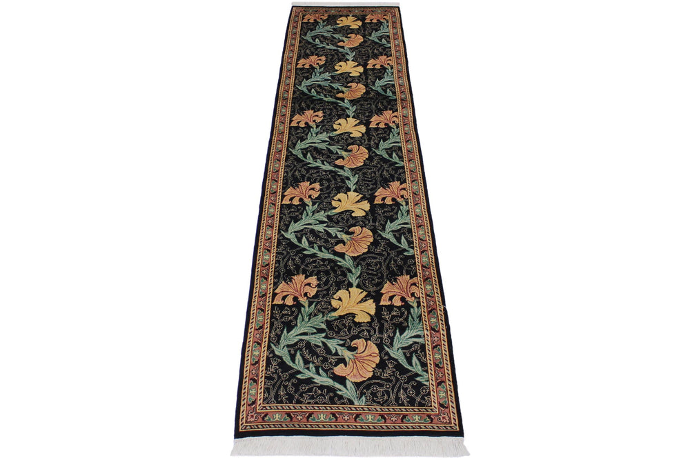 handmade Traditional Carnation Black Pink Hand Knotted RUNNER 100% WOOL area rug 3' x 10'