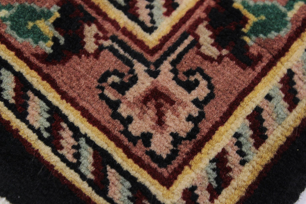 handmade Traditional Carnation Black Pink Hand Knotted RUNNER 100% WOOL area rug 3' x 10'