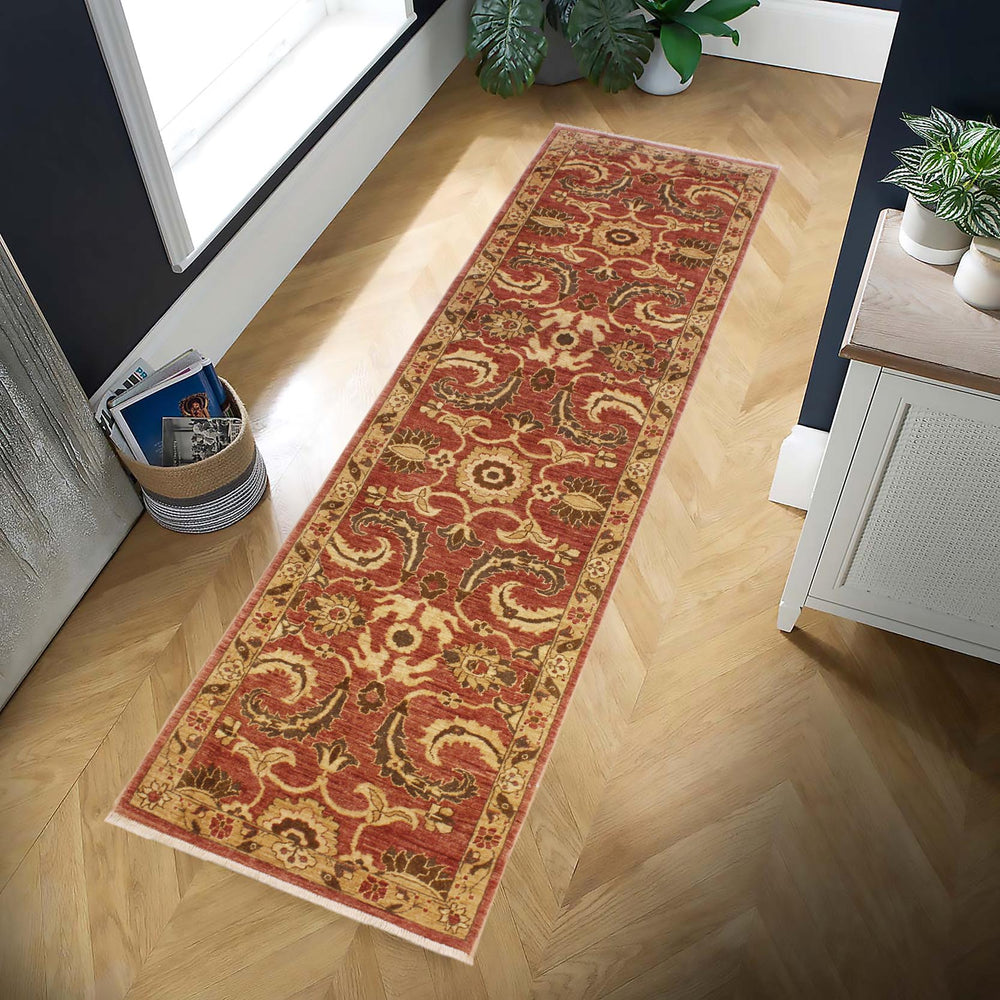 handmade Transitional Kafkaz Rose Gold Hand Knotted RUNNER 100% WOOL area rug 3' x 12'