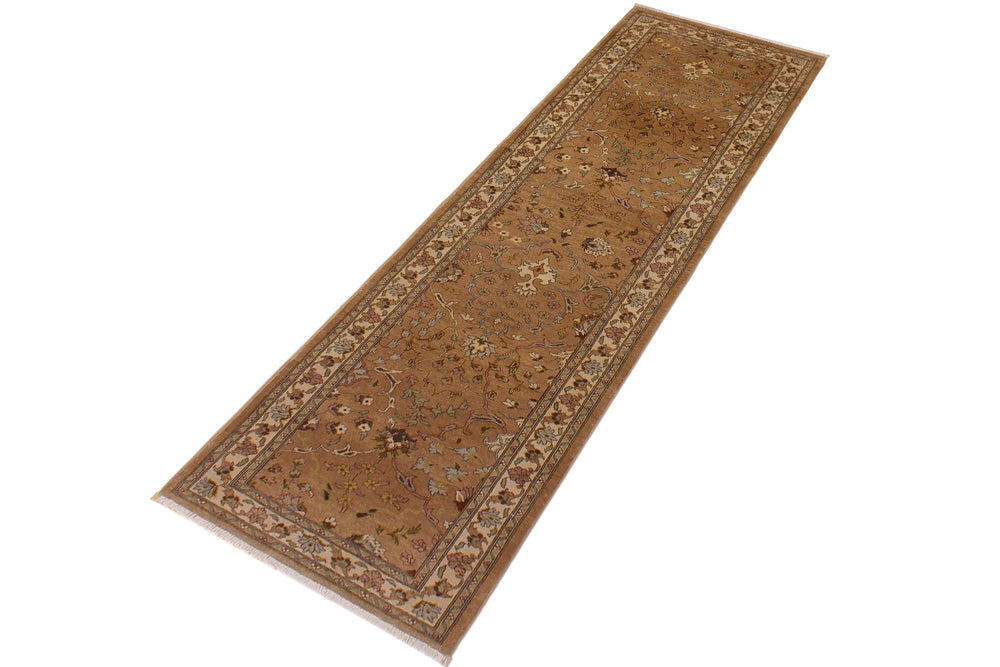 handmade Transitional Kashan Gold Ivory Hand Knotted RUNNER 100% WOOL area rug 3' x 10'
