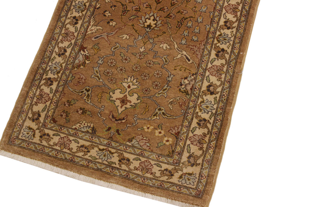 handmade Transitional Kashan Gold Ivory Hand Knotted RUNNER 100% WOOL area rug 3' x 10'