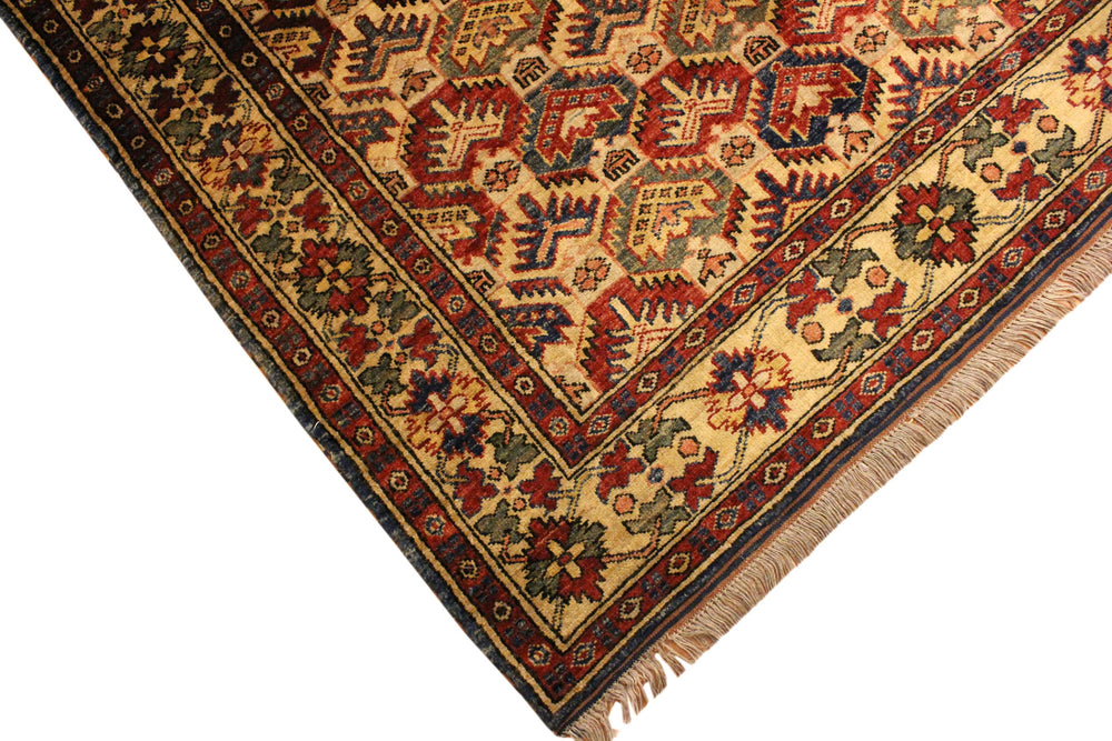 handmade Geometric Super Kazak Gold Blue Hand Knotted RECTANGLE 100% WOOL area rug 4' x 6'