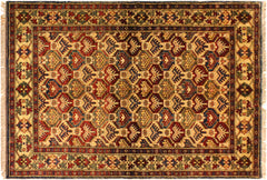 handmade Geometric Super Kazak Gold Blue Hand Knotted RECTANGLE 100% WOOL area rug 4' x 6'