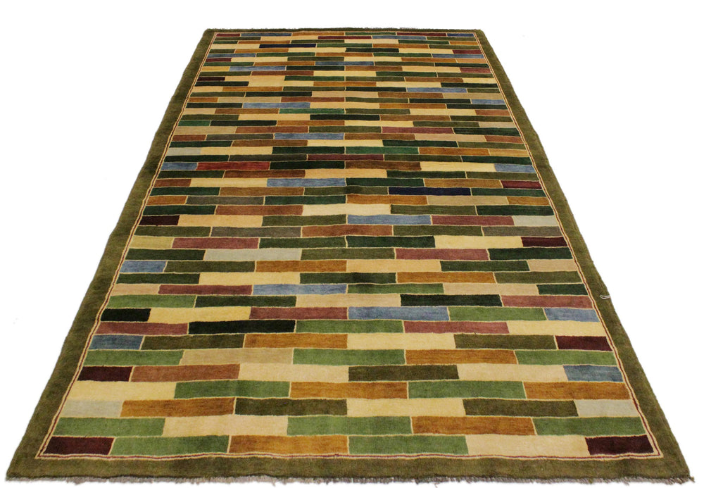 handmade Modern Gabbeh Green Blue Hand Knotted RECTANGLE 100% WOOL area rug 4' x 6'